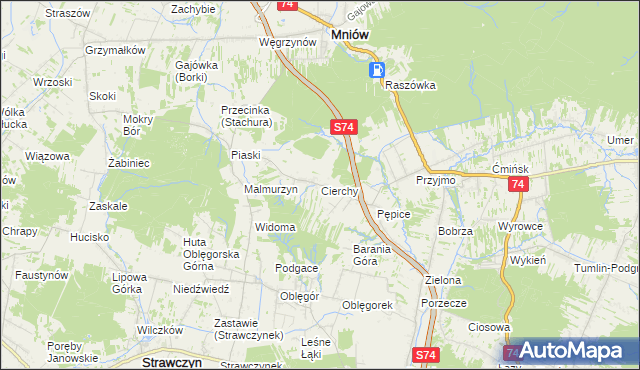 mapa Cierchy, Cierchy na mapie Targeo