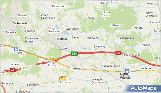 mapa Cisie gmina Halinów, Cisie gmina Halinów na mapie Targeo
