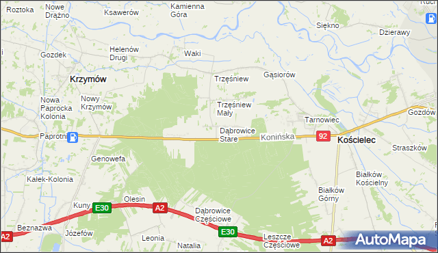 mapa Dąbrowice Stare, Dąbrowice Stare na mapie Targeo
