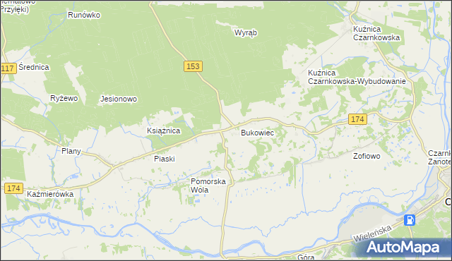 mapa Gajewo gmina Czarnków, Gajewo gmina Czarnków na mapie Targeo