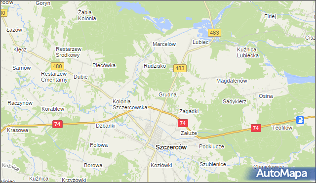 mapa Grudna gmina Szczerców, Grudna gmina Szczerców na mapie Targeo