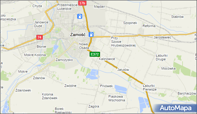 mapa Kalinowice gmina Zamość, Kalinowice gmina Zamość na mapie Targeo