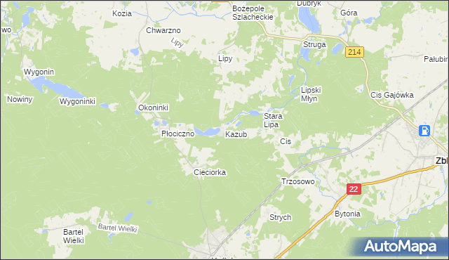 mapa Kazub gmina Kaliska, Kazub gmina Kaliska na mapie Targeo