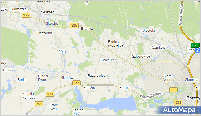 mapa Kobielice gmina Suszec, Kobielice gmina Suszec na mapie Targeo
