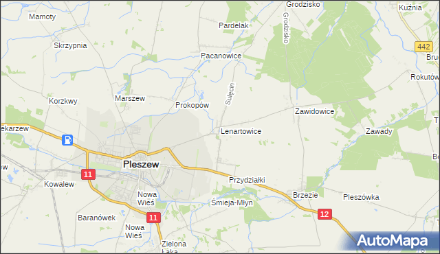 mapa Lenartowice gmina Pleszew, Lenartowice gmina Pleszew na mapie Targeo