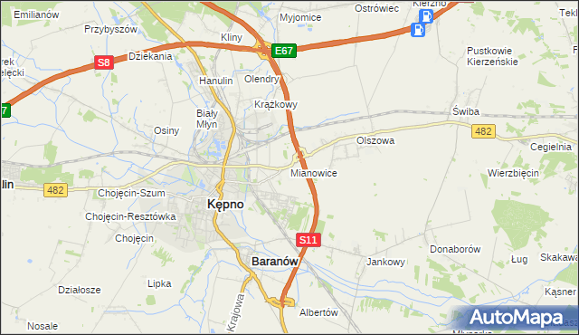 mapa Mianowice gmina Kępno, Mianowice gmina Kępno na mapie Targeo