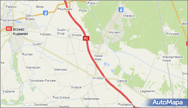 mapa Nowa Wieś gmina Włocławek, Nowa Wieś gmina Włocławek na mapie Targeo