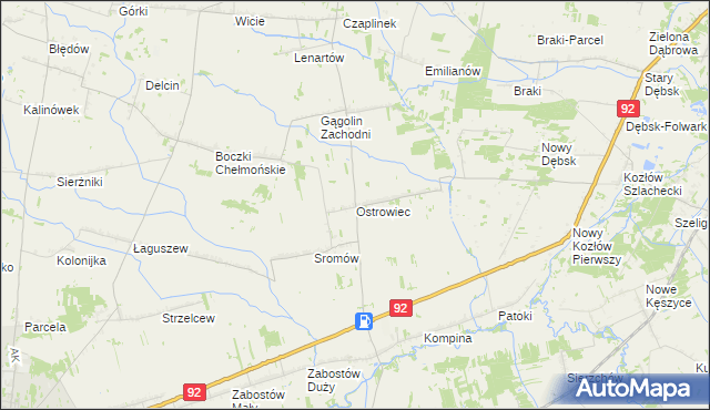 mapa Ostrowiec gmina Kocierzew Południowy, Ostrowiec gmina Kocierzew Południowy na mapie Targeo