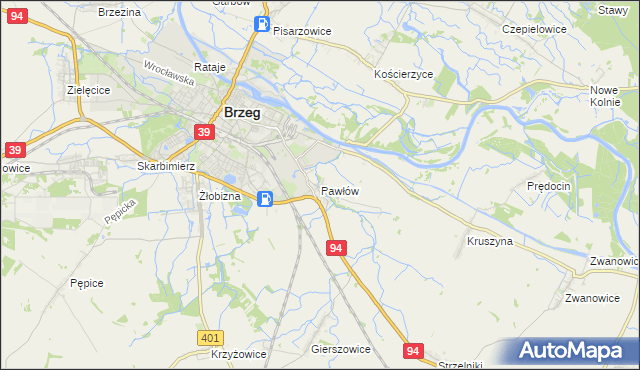 mapa Pawłów gmina Skarbimierz, Pawłów gmina Skarbimierz na mapie Targeo