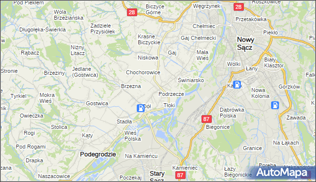 mapa Podrzecze gmina Podegrodzie, Podrzecze gmina Podegrodzie na mapie Targeo