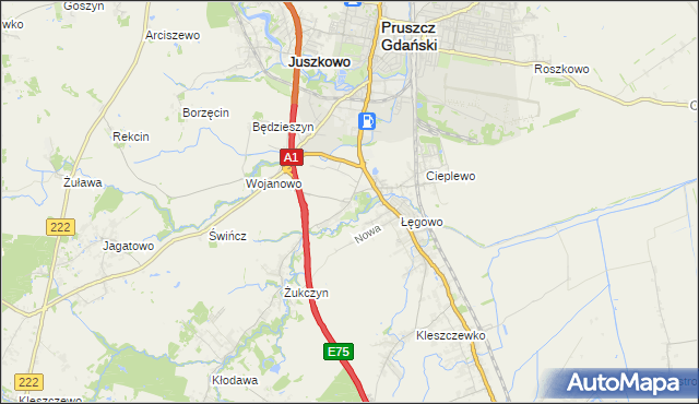 mapa Rusocin gmina Pruszcz Gdański, Rusocin gmina Pruszcz Gdański na mapie Targeo