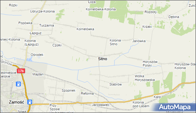 mapa Sitno powiat zamojski, Sitno powiat zamojski na mapie Targeo