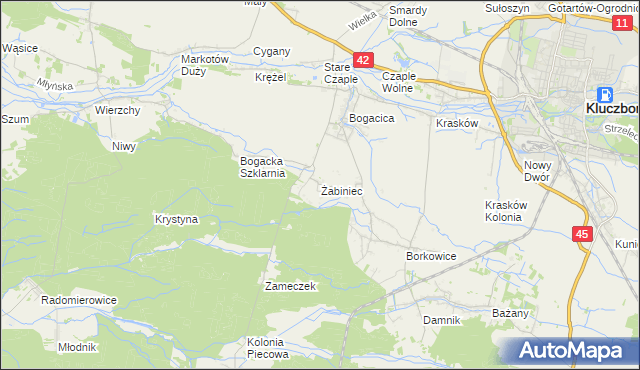 mapa Żabiniec gmina Kluczbork, Żabiniec gmina Kluczbork na mapie Targeo