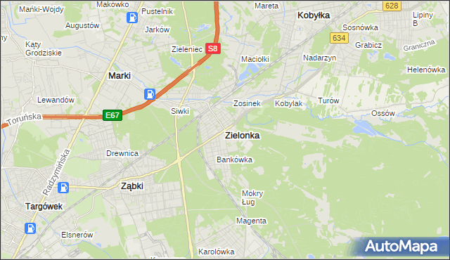 mapa Zielonka powiat wołomiński, Zielonka powiat wołomiński na mapie Targeo