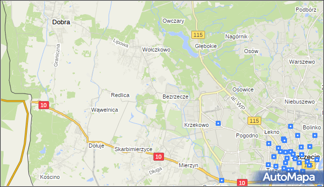 mapa Bezrzecze, Bezrzecze na mapie Targeo