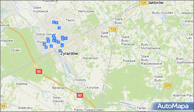 mapa Bieganów gmina Jaktorów, Bieganów gmina Jaktorów na mapie Targeo