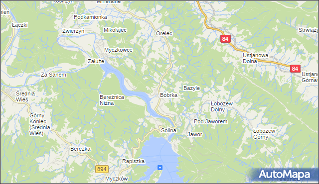 mapa Bóbrka gmina Solina, Bóbrka gmina Solina na mapie Targeo