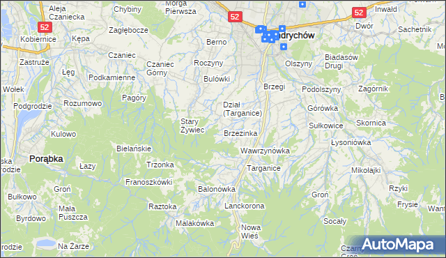 mapa Brzezinka gmina Andrychów, Brzezinka gmina Andrychów na mapie Targeo