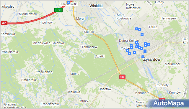 mapa Działki gmina Wiskitki, Działki gmina Wiskitki na mapie Targeo