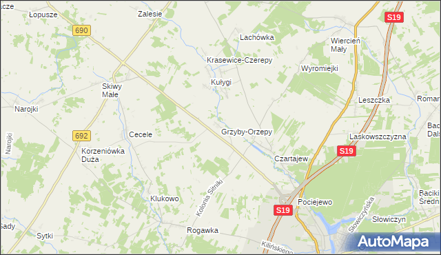 mapa Grzyby-Orzepy, Grzyby-Orzepy na mapie Targeo