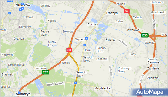 mapa Janki gmina Raszyn, Janki gmina Raszyn na mapie Targeo