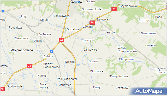 mapa Jankowice gmina Ożarów, Jankowice gmina Ożarów na mapie Targeo