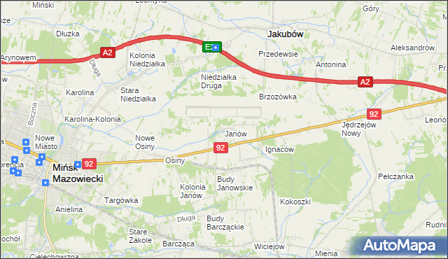 mapa Janów gmina Mińsk Mazowiecki, Janów gmina Mińsk Mazowiecki na mapie Targeo