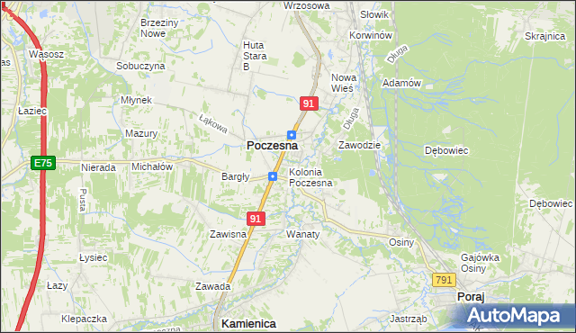 mapa Kolonia Poczesna, Kolonia Poczesna na mapie Targeo