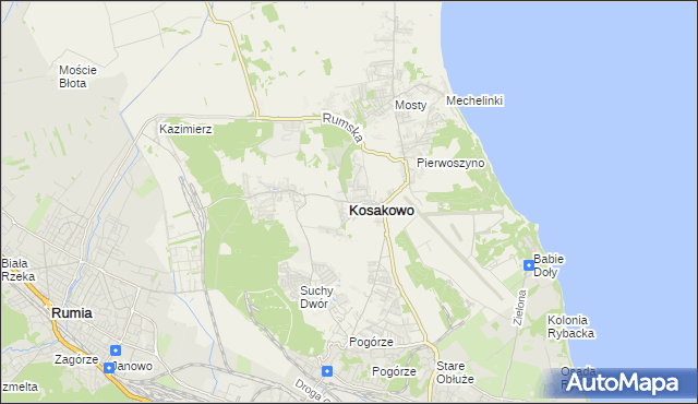 mapa Kosakowo powiat pucki, Kosakowo powiat pucki na mapie Targeo