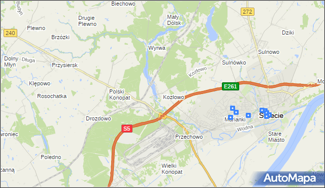 mapa Kozłowo gmina Świecie, Kozłowo gmina Świecie na mapie Targeo