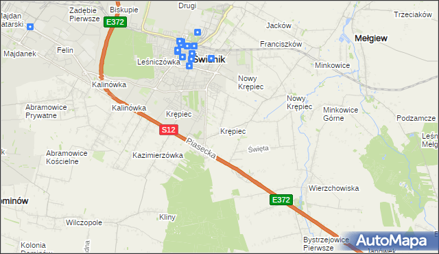 mapa Krępiec gmina Mełgiew, Krępiec gmina Mełgiew na mapie Targeo