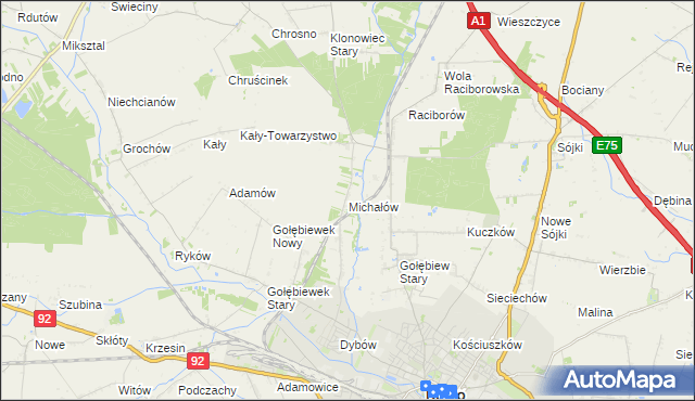 mapa Michałów gmina Kutno, Michałów gmina Kutno na mapie Targeo