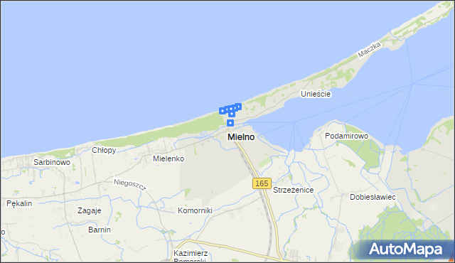 mapa Mielno powiat koszaliński, Mielno powiat koszaliński na mapie Targeo