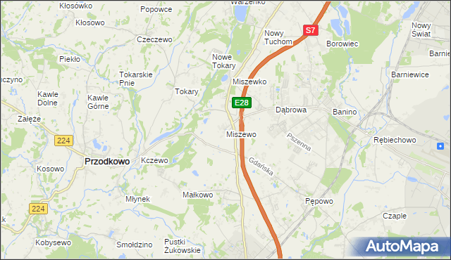 mapa Miszewo gmina Żukowo, Miszewo gmina Żukowo na mapie Targeo