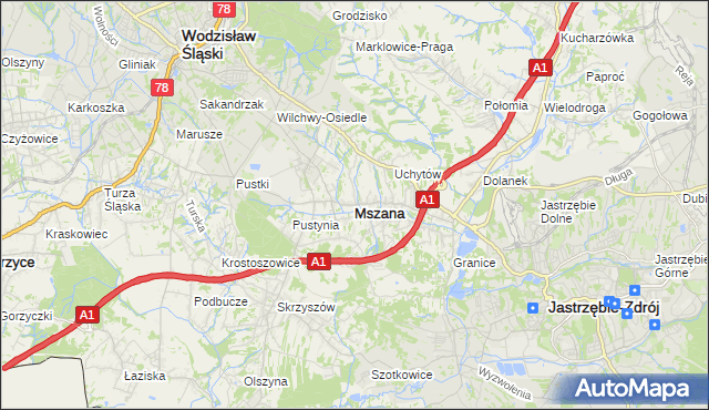 mapa Mszana powiat wodzisławski, Mszana powiat wodzisławski na mapie Targeo