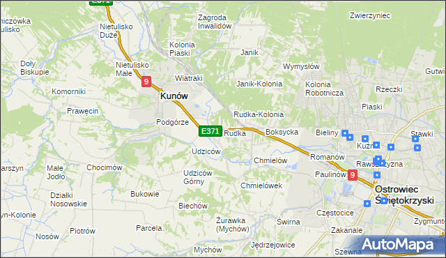 mapa Rudka gmina Kunów, Rudka gmina Kunów na mapie Targeo