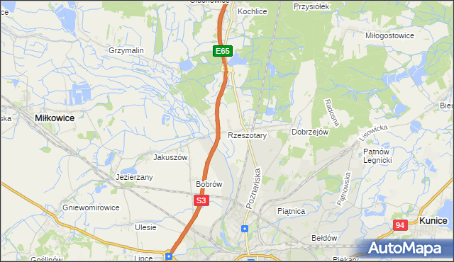 mapa Rzeszotary gmina Miłkowice, Rzeszotary gmina Miłkowice na mapie Targeo
