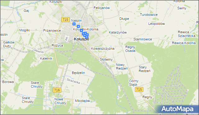 mapa Słotwiny gmina Koluszki, Słotwiny gmina Koluszki na mapie Targeo