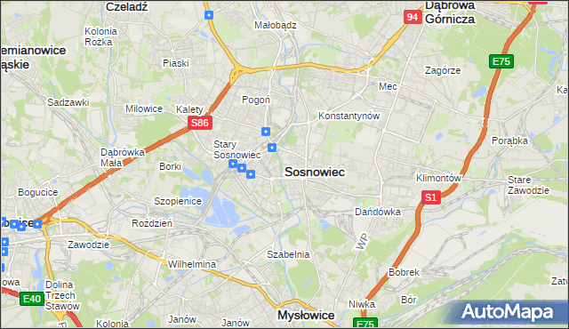 mapa Sosnowca, Sosnowiec na mapie Targeo
