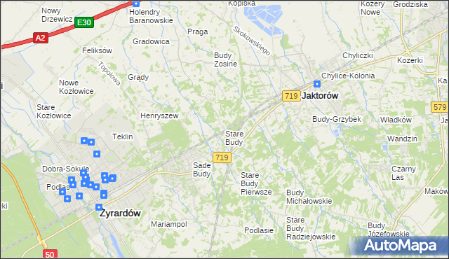 mapa Stare Budy gmina Jaktorów, Stare Budy gmina Jaktorów na mapie Targeo