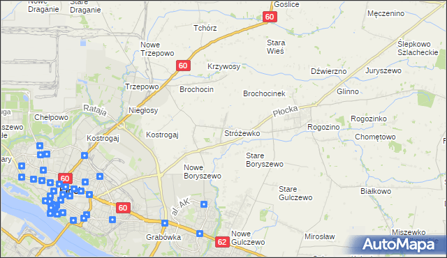 mapa Stróżewko gmina Radzanowo, Stróżewko gmina Radzanowo na mapie Targeo
