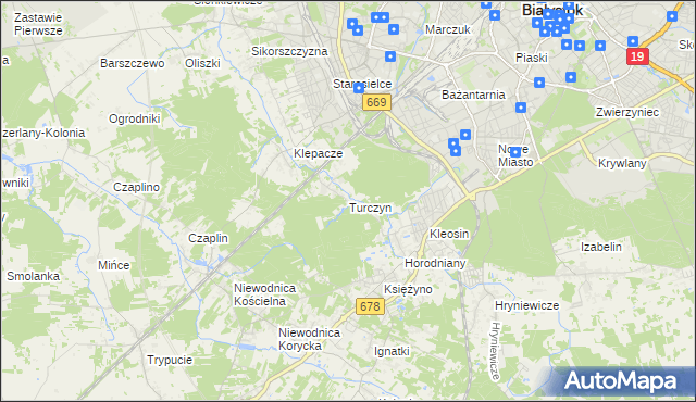mapa Turczyn gmina Choroszcz, Turczyn gmina Choroszcz na mapie Targeo