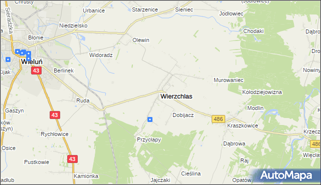 mapa Wierzchlas powiat wieluński, Wierzchlas powiat wieluński na mapie Targeo