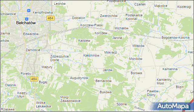 mapa Wiktorów gmina Bełchatów, Wiktorów gmina Bełchatów na mapie Targeo