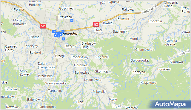 mapa Zagórnik gmina Andrychów, Zagórnik gmina Andrychów na mapie Targeo