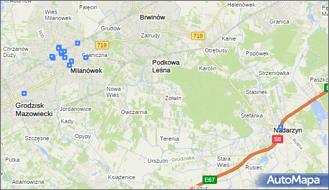 mapa Żółwin gmina Brwinów, Żółwin gmina Brwinów na mapie Targeo