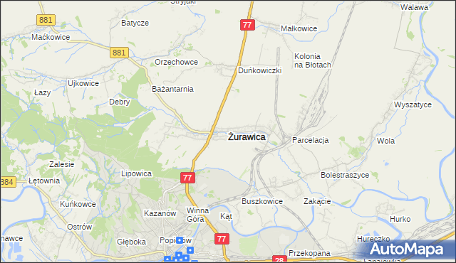 mapa Żurawica powiat przemyski, Żurawica powiat przemyski na mapie Targeo