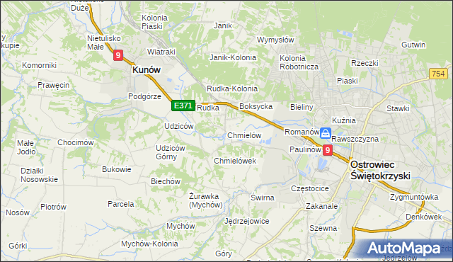 mapa Chmielów gmina Bodzechów, Chmielów gmina Bodzechów na mapie Targeo