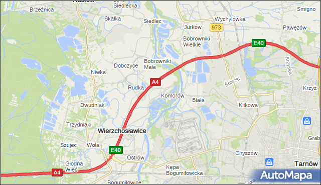 mapa Komorów gmina Wierzchosławice, Komorów gmina Wierzchosławice na mapie Targeo