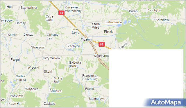 mapa Węgrzynów gmina Mniów, Węgrzynów gmina Mniów na mapie Targeo